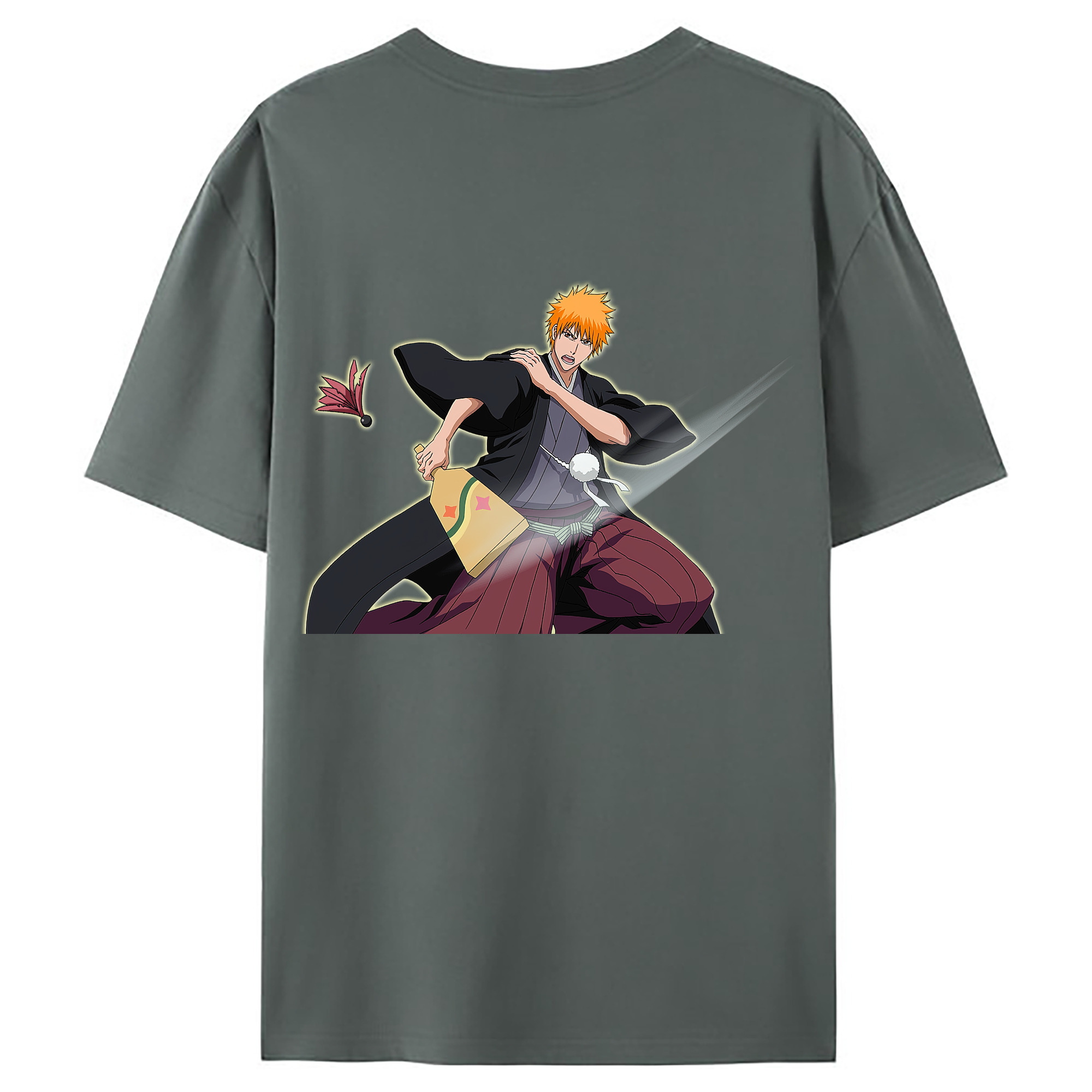 （画像用） ブリーチ 黒崎一護（くろさき いちご）BLEACH Kurosaki Ichigo 綿100％ メンズ半袖Tシャツ（バックプリント） 通気性